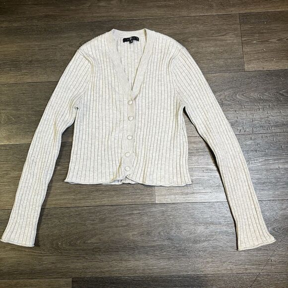 7 For All Mankind Sweater Womens Medium Cream Cardigan Casual Long Sleeve Knit - Picture 1 of 4